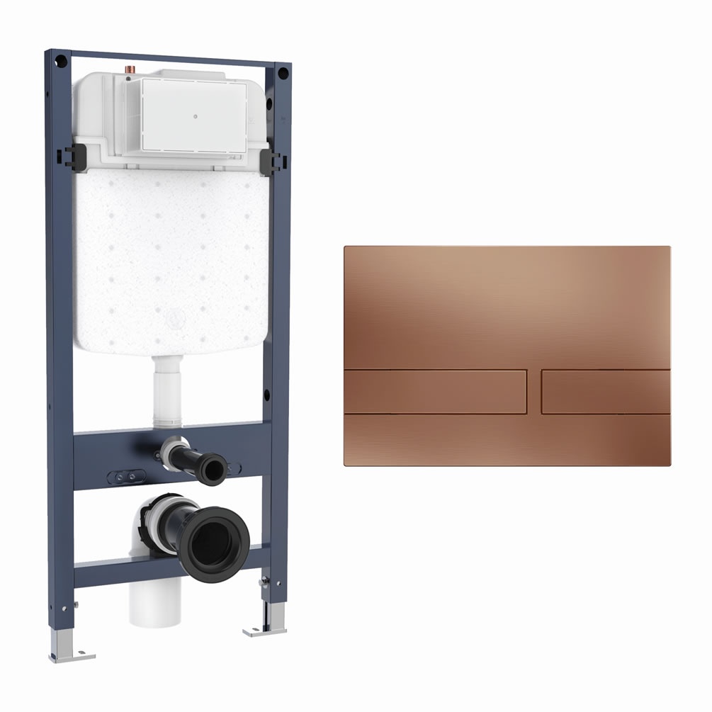 Cutout image of Crosswater 1120mm Slim Wall-Hung Cistern Frame & Venue Brushed Bronze Dual Flush Plate