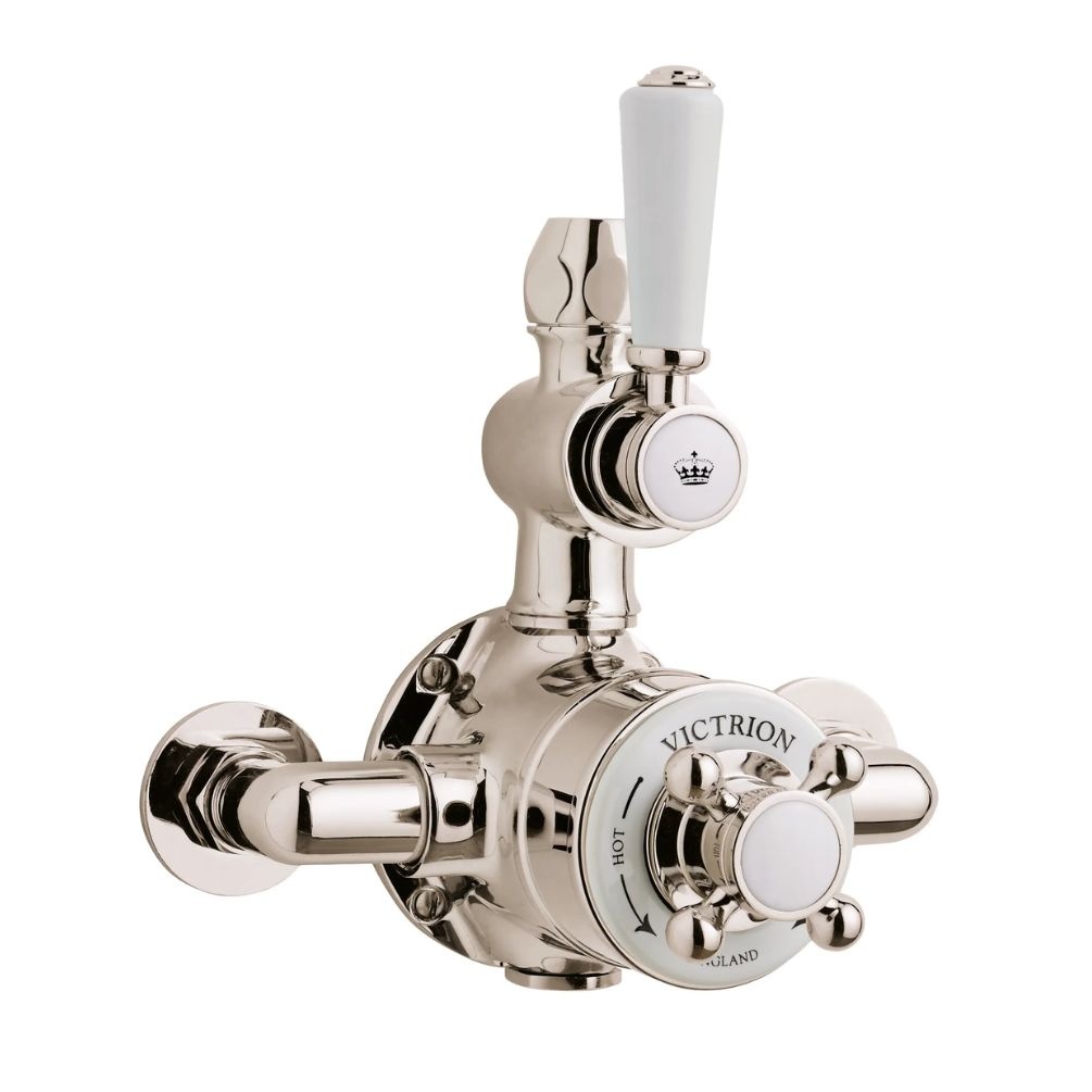 BC Designs Victrion Twin Nickel 1 Outlet 2 Handle Exposed Shower Valve Cut Out
