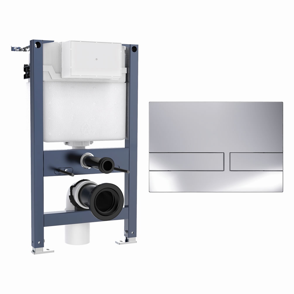 Cutout image of Crosswater 820mm Wall-Hung Cistern Frame & Venue Chrome Dual Flush Plate