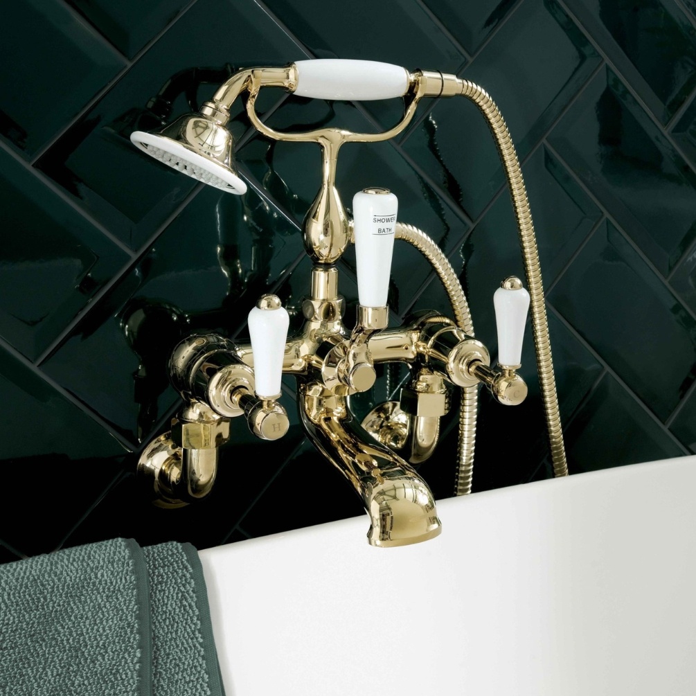 JTP Grosvenor Lever Polished Gold Wall Mounted Bath & Shower Handset Kit Lifestyle
