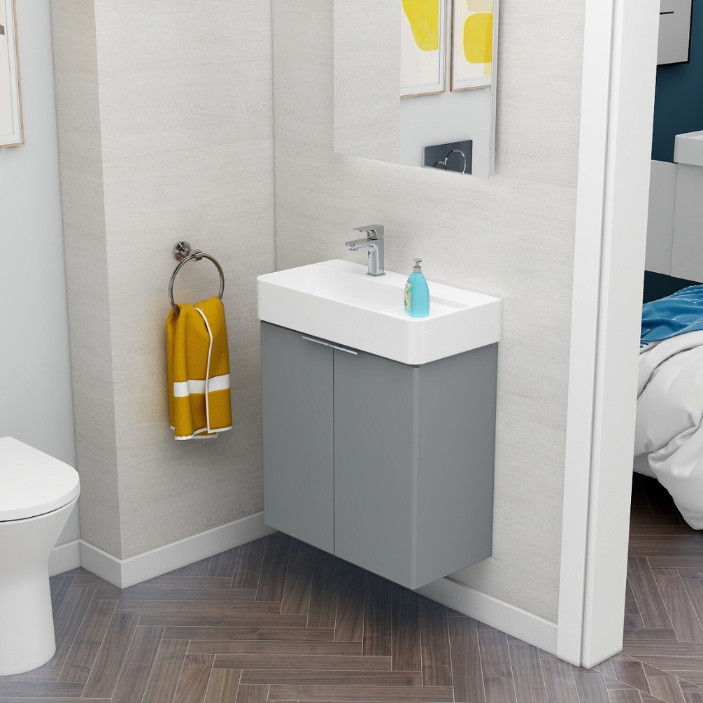 Imex Blade 600mm Matt Grey Double Door Wall Mounted Vanity Unit Lifestyle 2