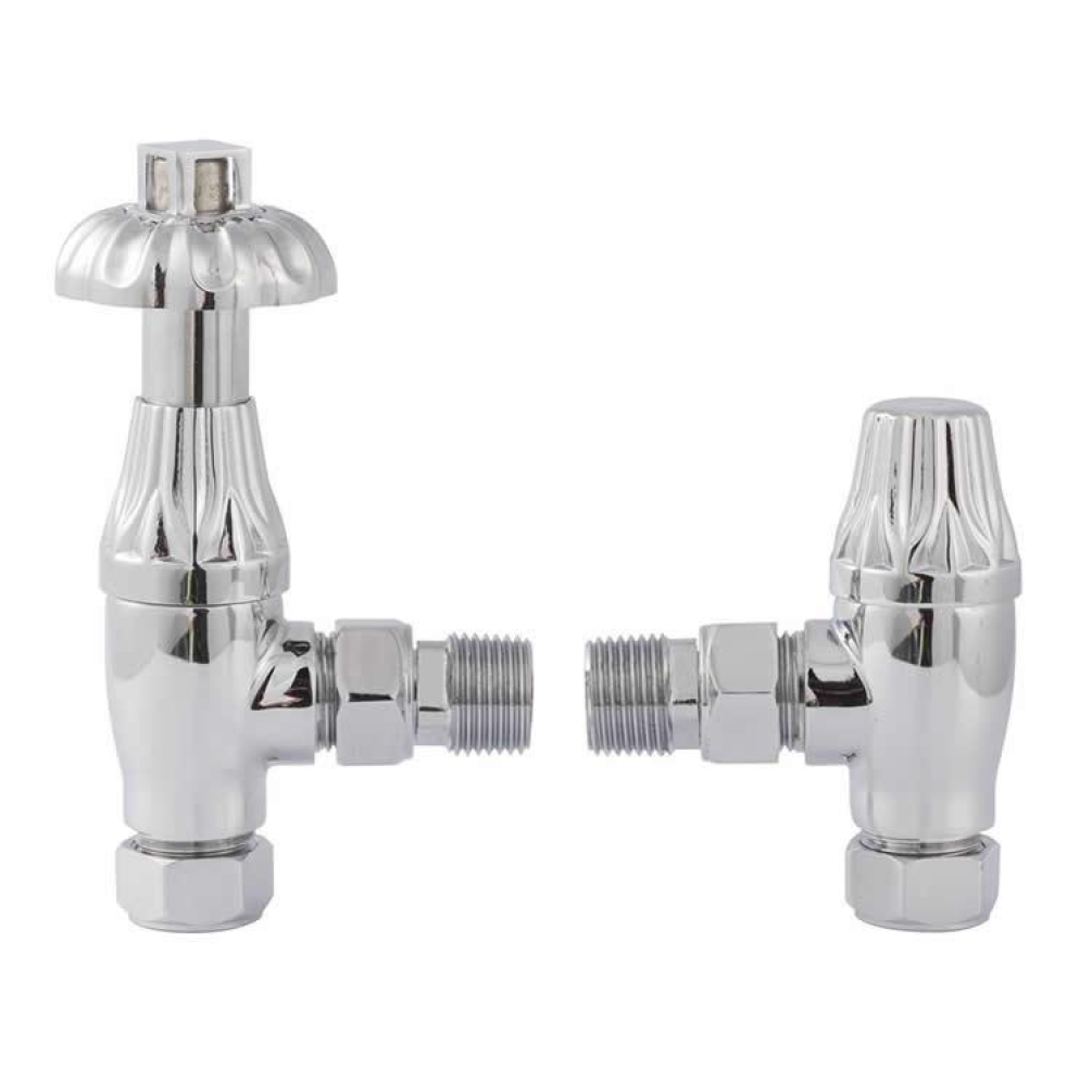 Photo of Bayswater Angled Thermostatic Chrome Radiator Valves With Lock Shield