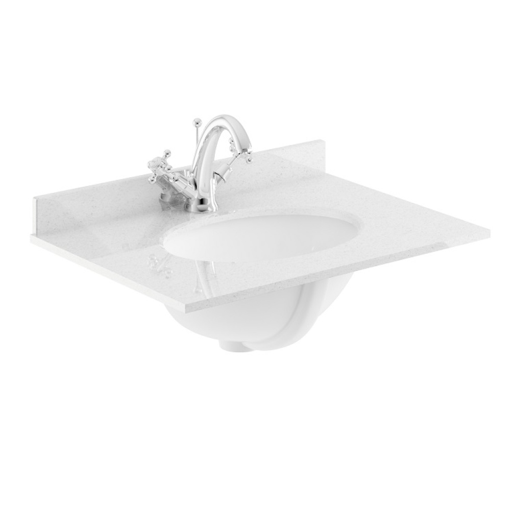 Product cut out image of BAYC222 Bayswater White Marble 600mm 1 Tap Hole Worktop