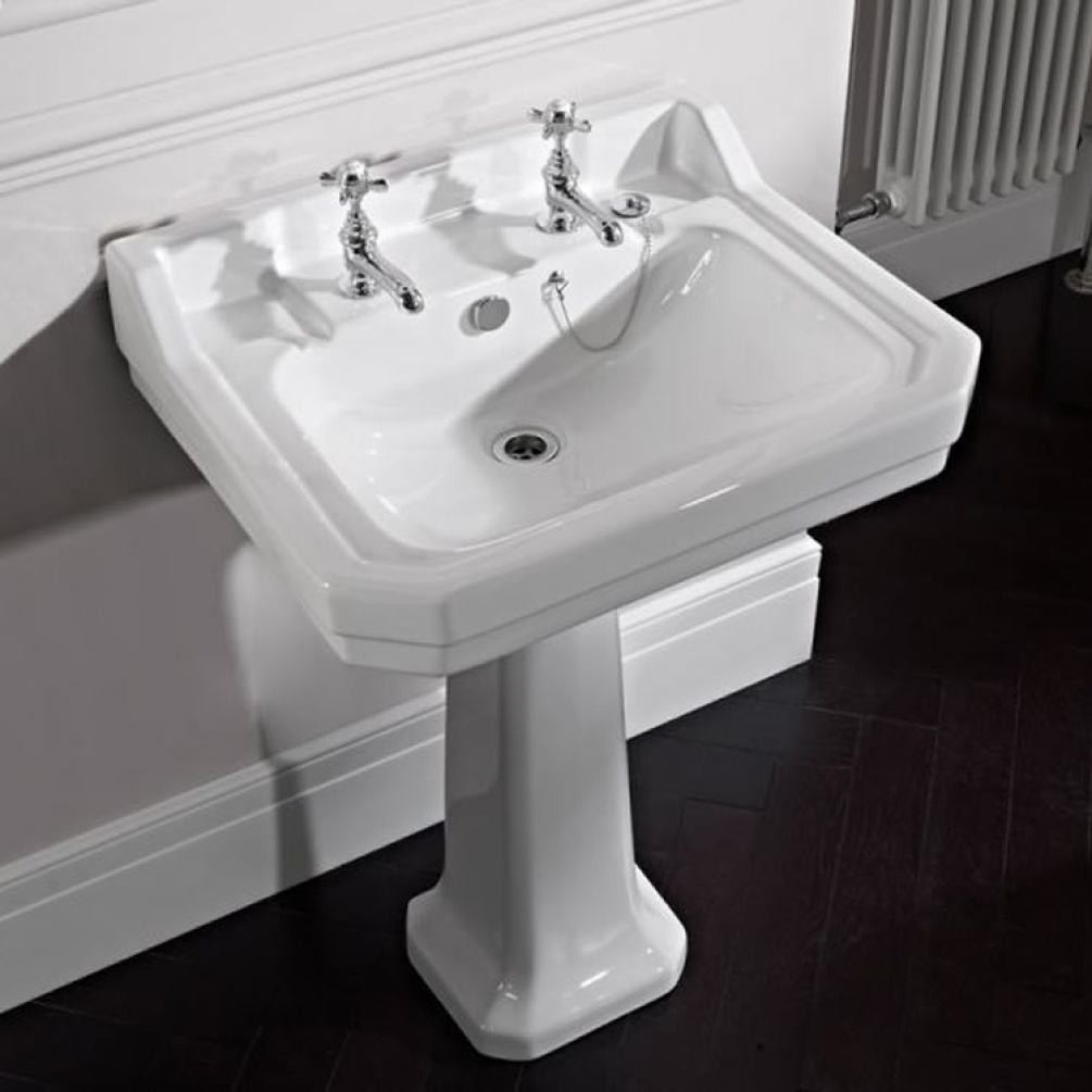 Lifestyle image of the Tavistock Vitoria 605mm 2 Tap Hole Basin & Pedestal