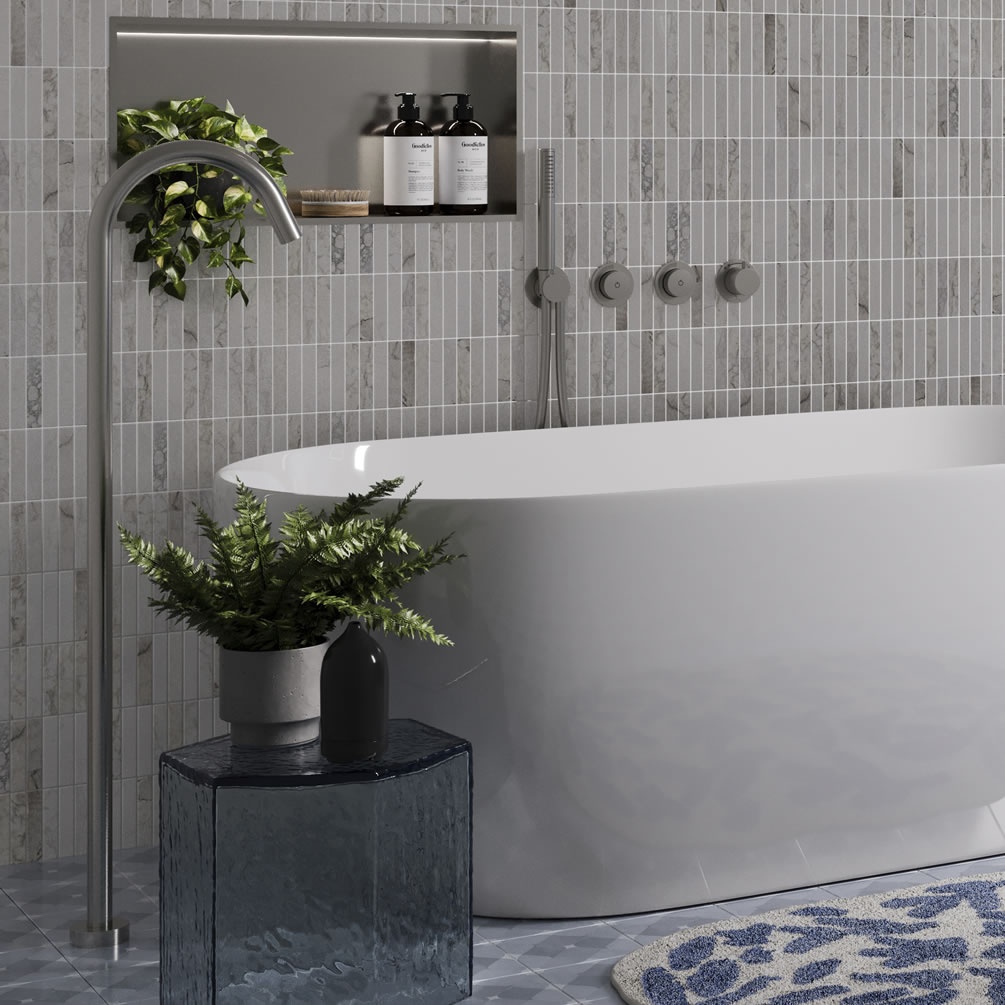 Crosswater Brushed Stainless Steel Effect Freestanding Bath Spout - Lifestyle Image 1