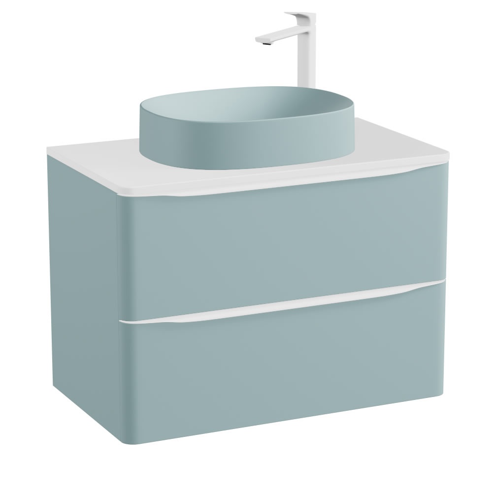 Vado Cameo 800mm Cove Blue Wall Hung 2 Drawer Vanity Unit, Gloss Worktop & Cove Basin