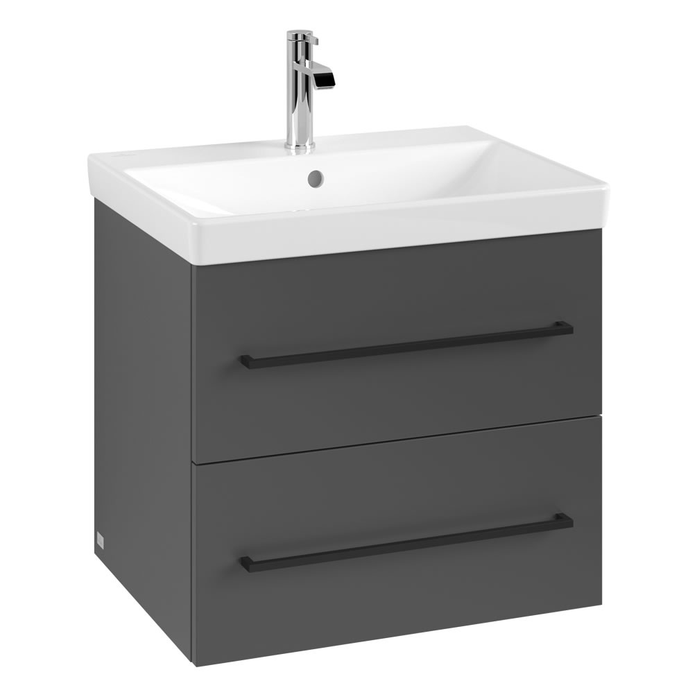 Cutout image of Villeroy & Boch Avento Graphite 600mm Wall-Hung Basin Vanity Unit black handle