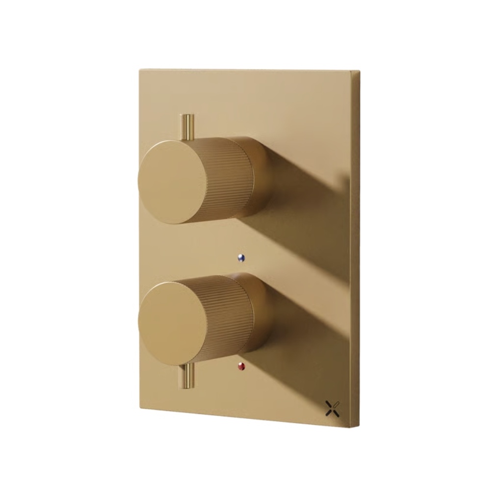 Crosswater Crossbox Brushed Brass 3 Outlet Trimset Cut Out