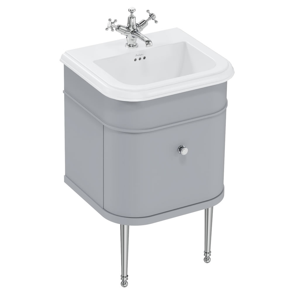 Burlington Chalfont 550mm Wall Hung Vanity Unit & Ceramic Basin (1 Tap Holes) & Chrome Legs