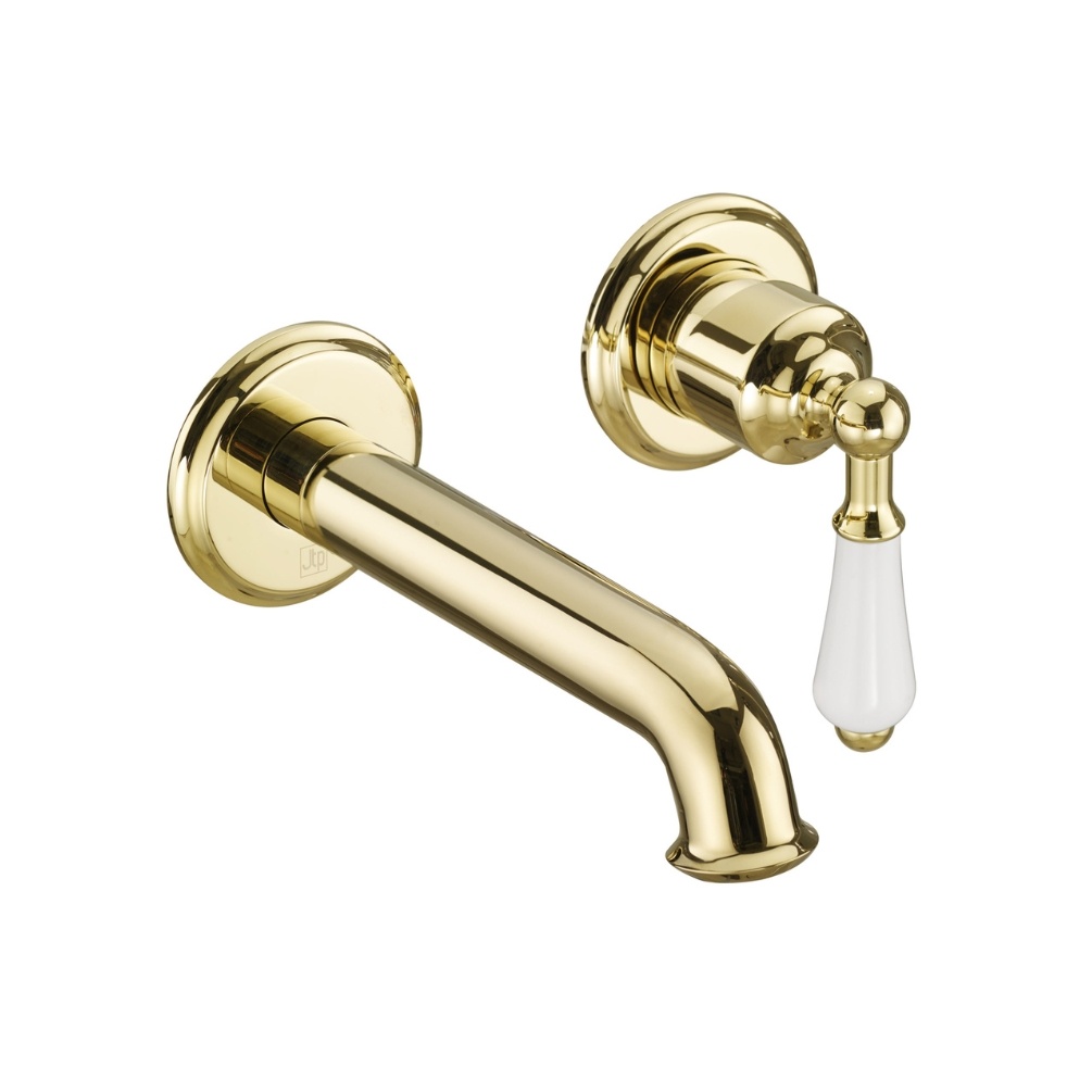 JTP Grosvenor Cross Polished Gold Single Lever Wall Mounted Basin Mixer Cut Out
