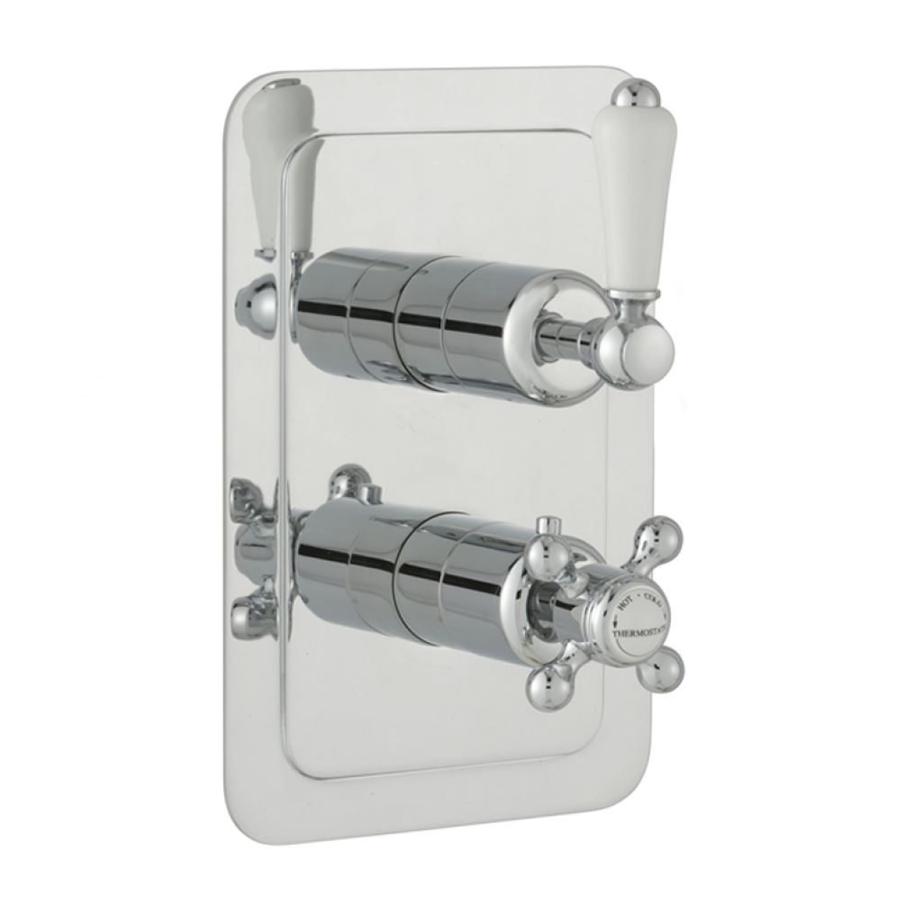 Photo of JTP Grosvenor Lever Chrome Two Outlet Concealed Shower Valve - White Lever Cutout
