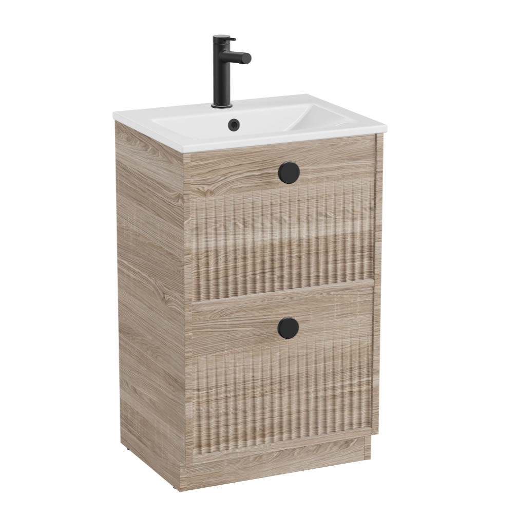 Vado Safari Fluted 500mm Natural Oak Floorstanding Vanity Unit & Ceramic Basin