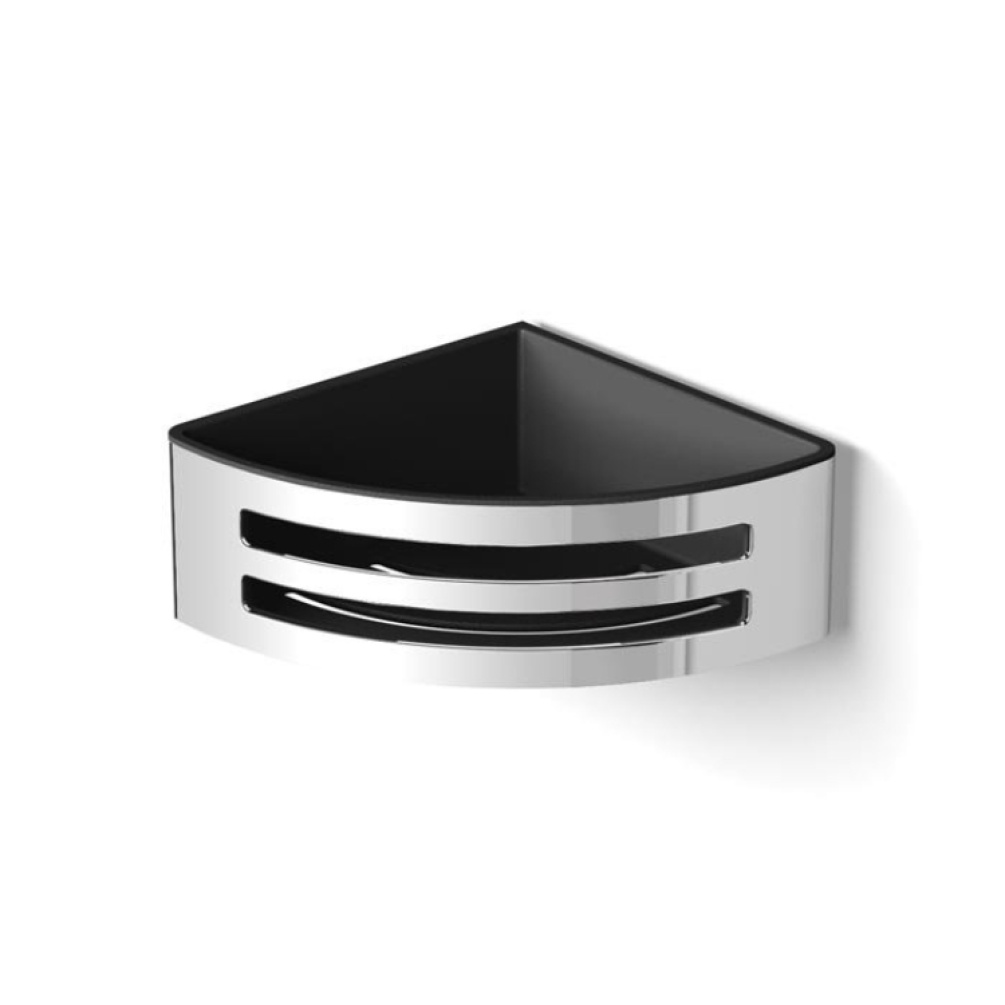 Product Cut out image of the HIB Chrome Corner Shower Basket with Removable Tray