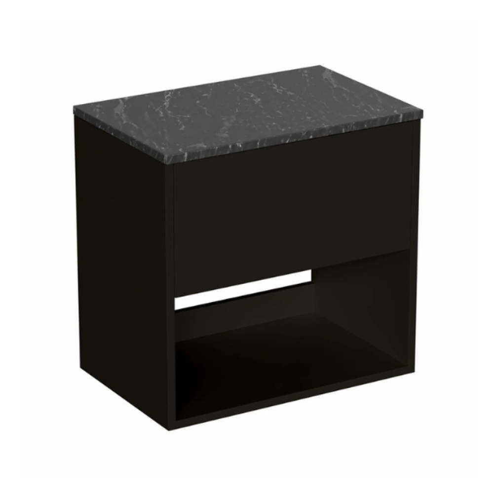 Britton Hackney Matt Black 600mm Wall Hung Vanity Unit & Worktop