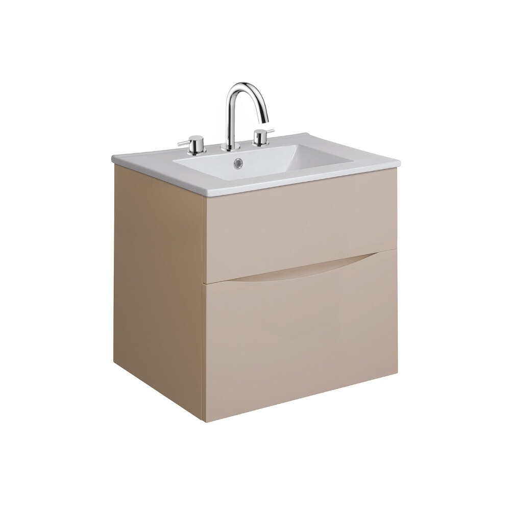 Product Cut out image of the Crosswater Glide II Warm Stone 500mm Double Drawer Unit with Ceramic 3 Tap Hole Basin