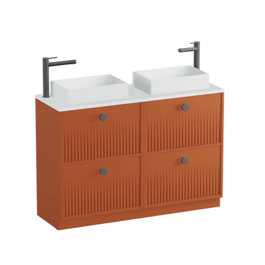 Vado Safari Fluted 1200mm Terracotta Floorstanding Vanity Unit & Arctic Worktop