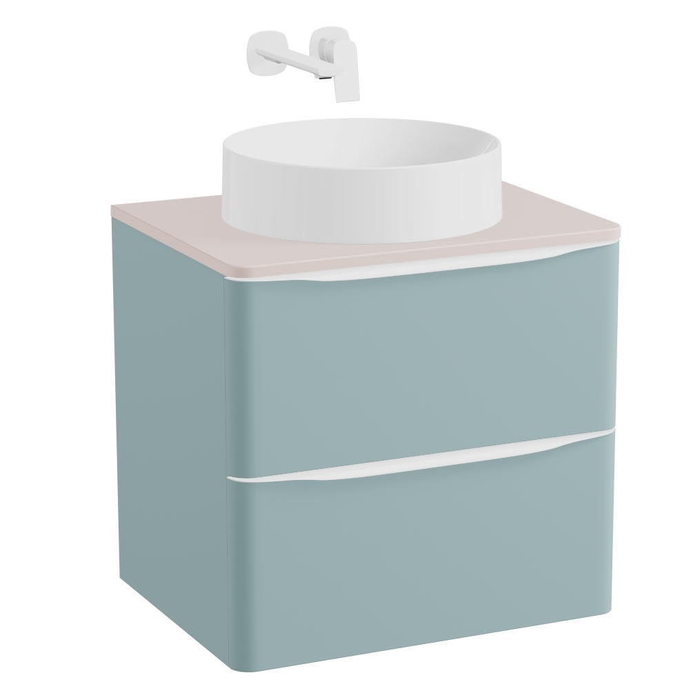 Vado Cameo 600mm Cove Blue Wall Mounted Vanity Unit, Pink Worktop & Gloss White Basin