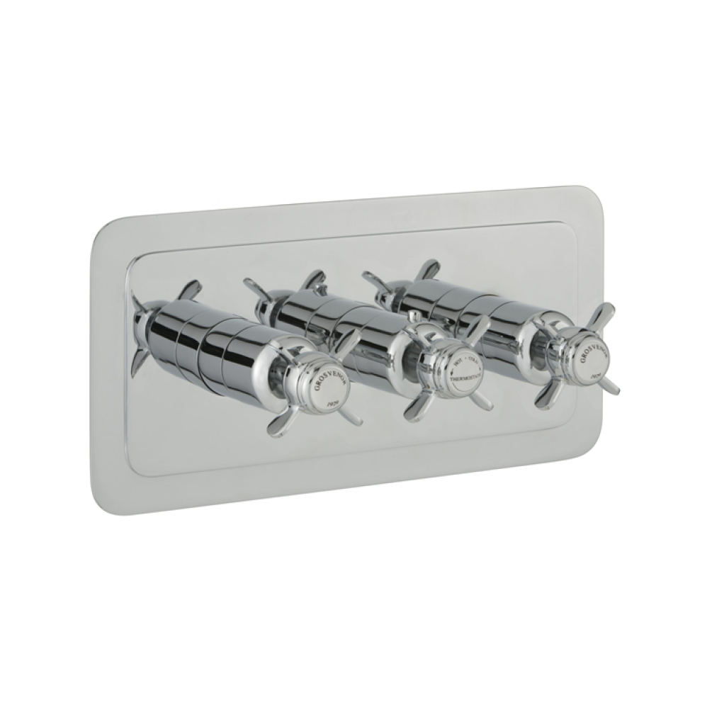 Photo of JTP Grosvenor Pinch Chrome Triple Outlet Landscape Thermostatic Shower Valve - White Indices