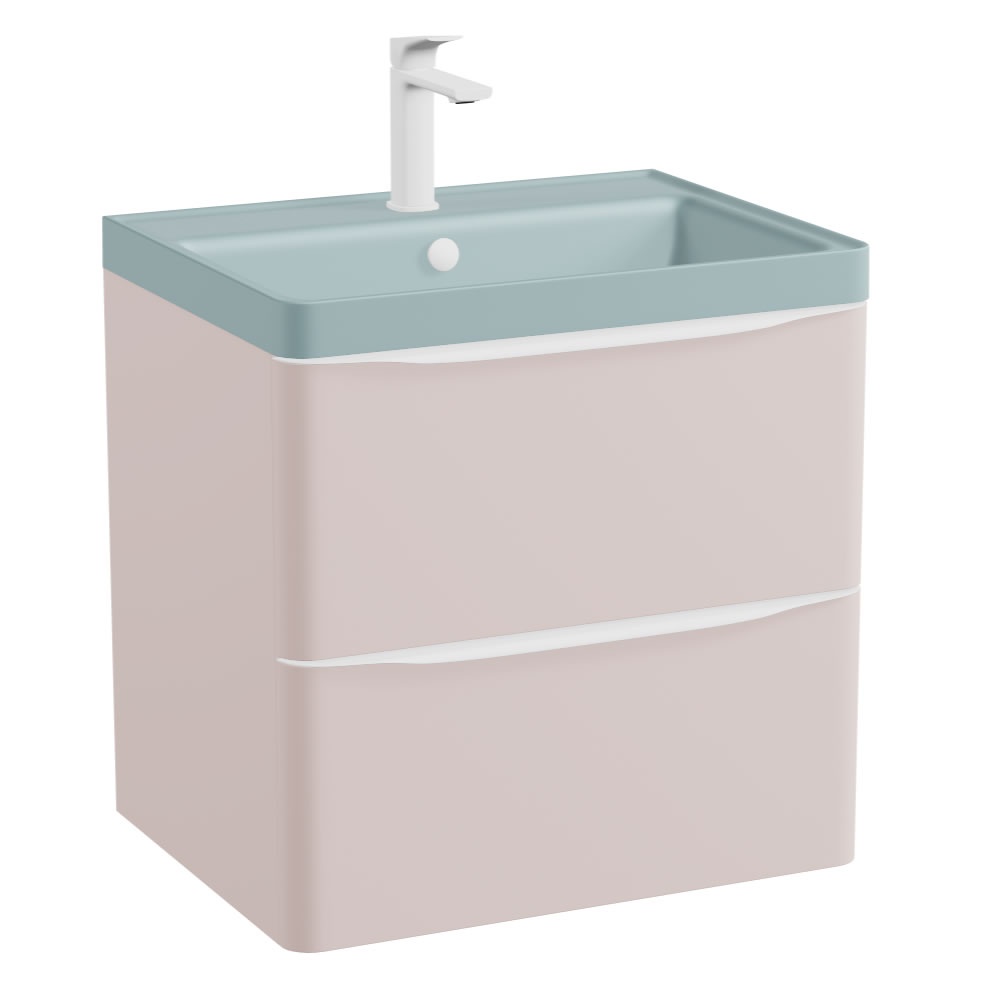 Vado Cameo 600mm Pink Clay Wall Mounted Vanity Unit & Cove Blue Basin