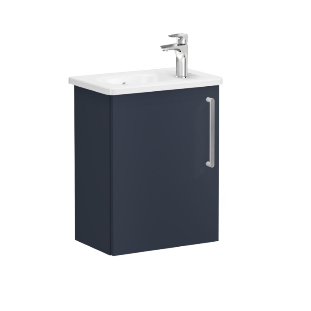 Product Cut out image of VitrA Root Flat Dark Blue 450mm Washbasin Unit with chrome handle
