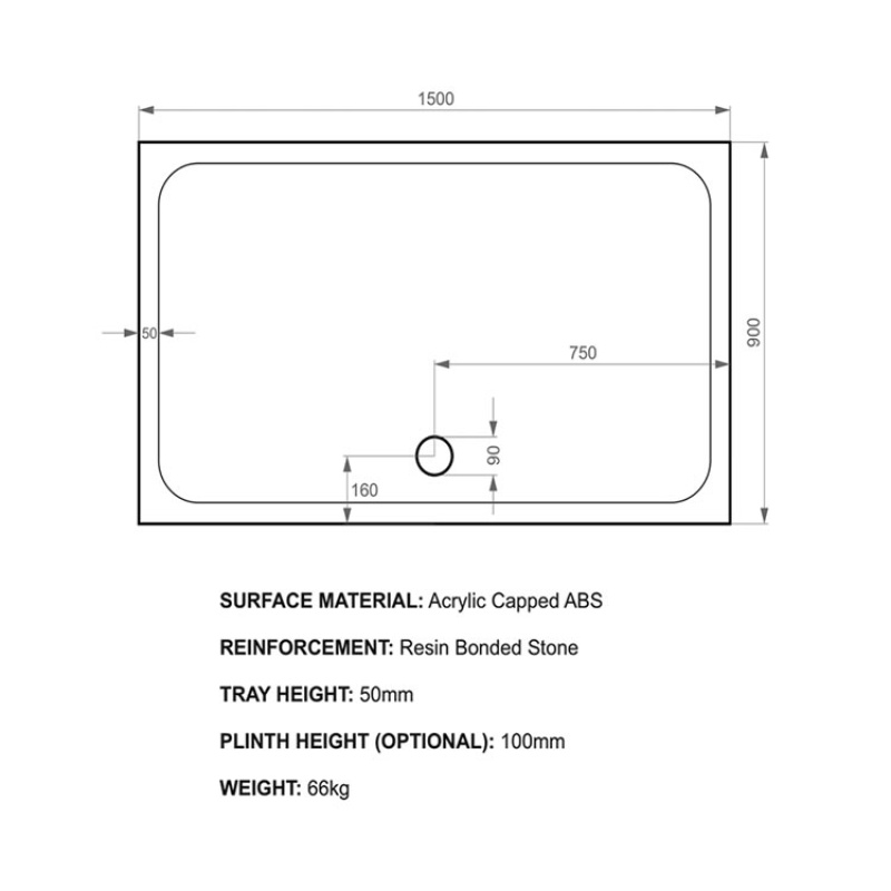 Kudos KStone 1500mm x 900mm Rectangle Shower Tray Sanctuary Bathrooms