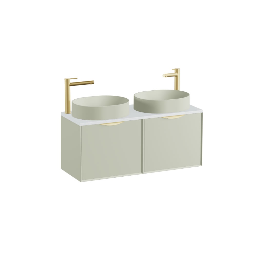 Vado Safari Smooth 1000mm Sage Green Wall Hung Vanity Unit & Arctic White Worktop