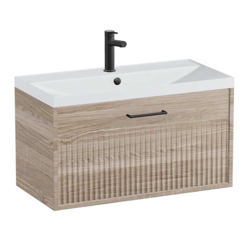 Vado Safari Fluted 800mm Natural Oak Wall Hung Vanity Unit & Mineral Basin