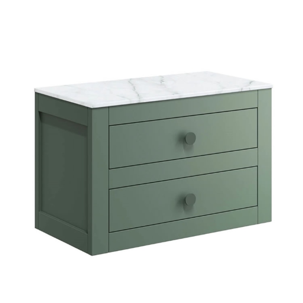 Crosswater Canvass Sage Green Wall-Hung Vanity Unit with Marble Worktop 700mm
