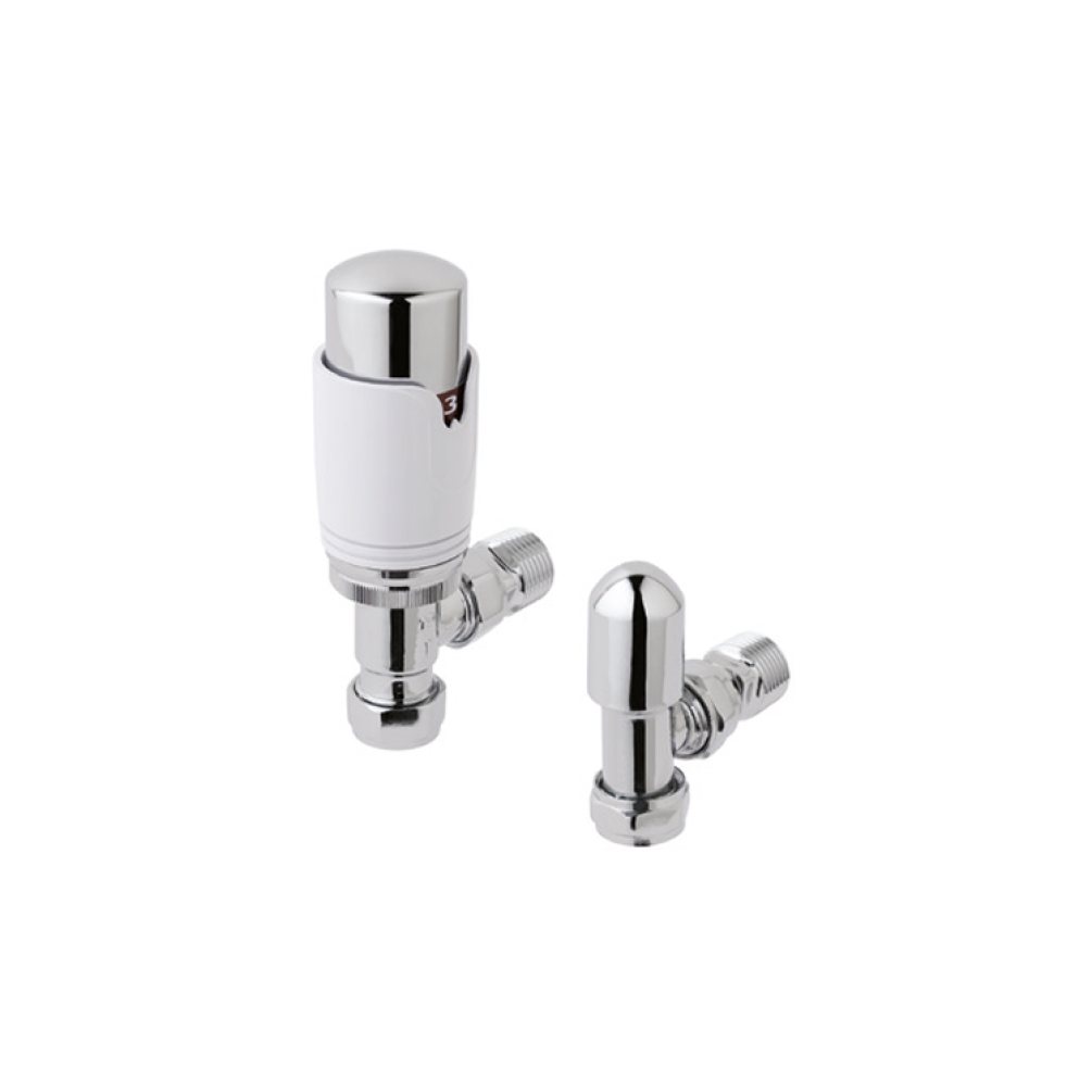 Photo of Eastbrook Chrome and White Angled Thermostatic Radiator Valves