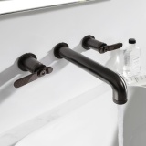 Photo Of Crosswater Union Brushed Black Chrome Wall Mounted Basin Mixer With Lever Handles - Lifestyle