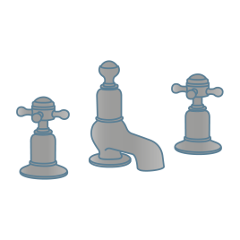 iconography image showing three tap hole nickel basin tap with crosshead hot and cold water faucets and spout in traditional style