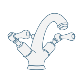 iconography image of a single traditional bathroom tap with lever handles showing traditional style bathroom taps