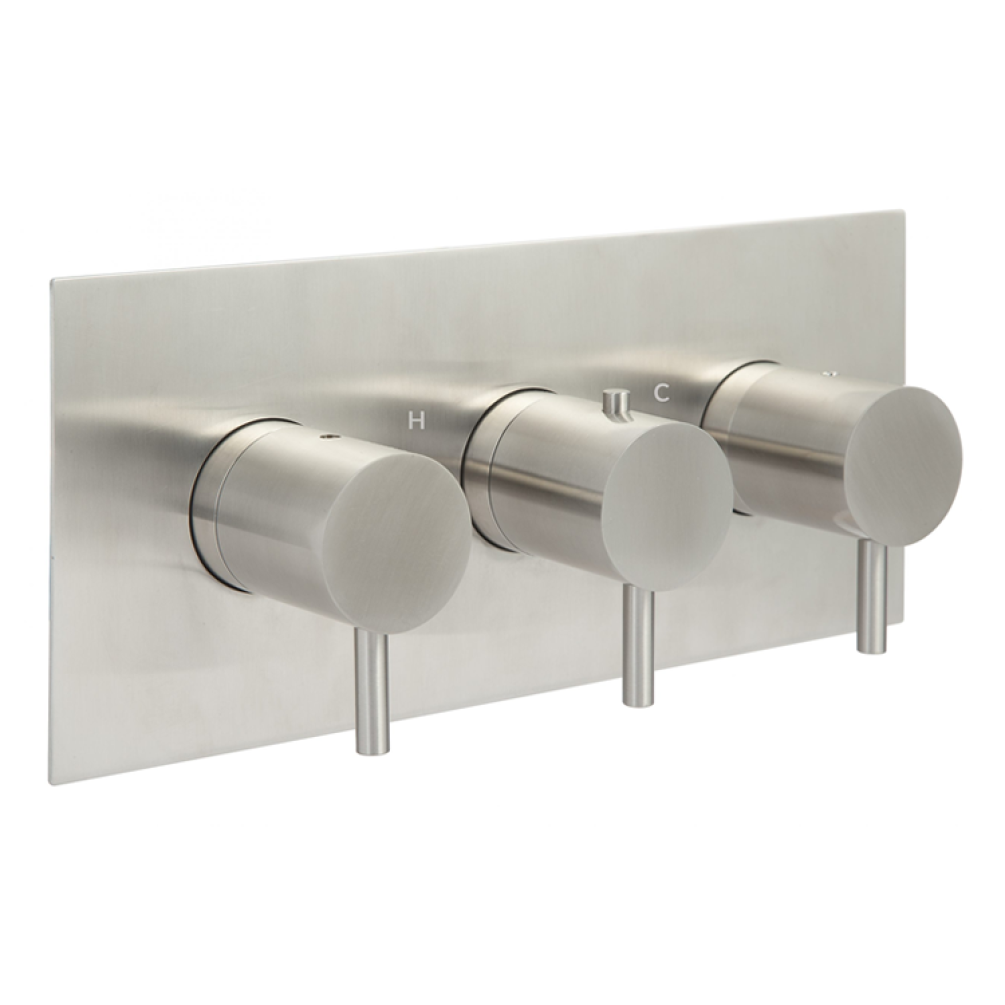 Photo of JTP Inox Brushed Stainless Steel Landscape Triple Outlet Shower Valve Cutout