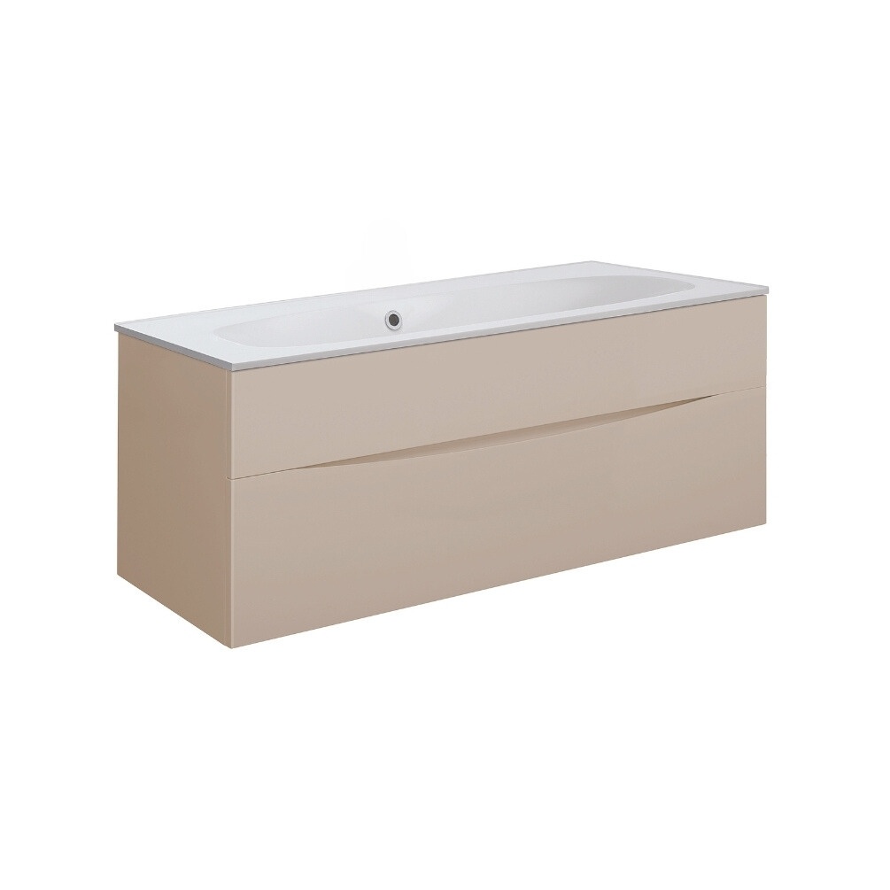 Product Cut out image of the Crosswater Glide II Warm Stone 1000mm Double Drawer Unit with Matt White 0 Tap Hole Basin
