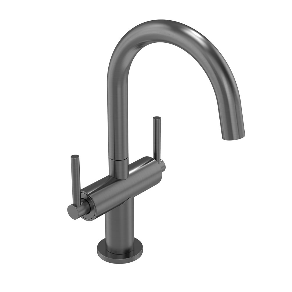 Tavistock Cohort Lever Gunmetal Twin Handle Basin Mixer & Click Waste