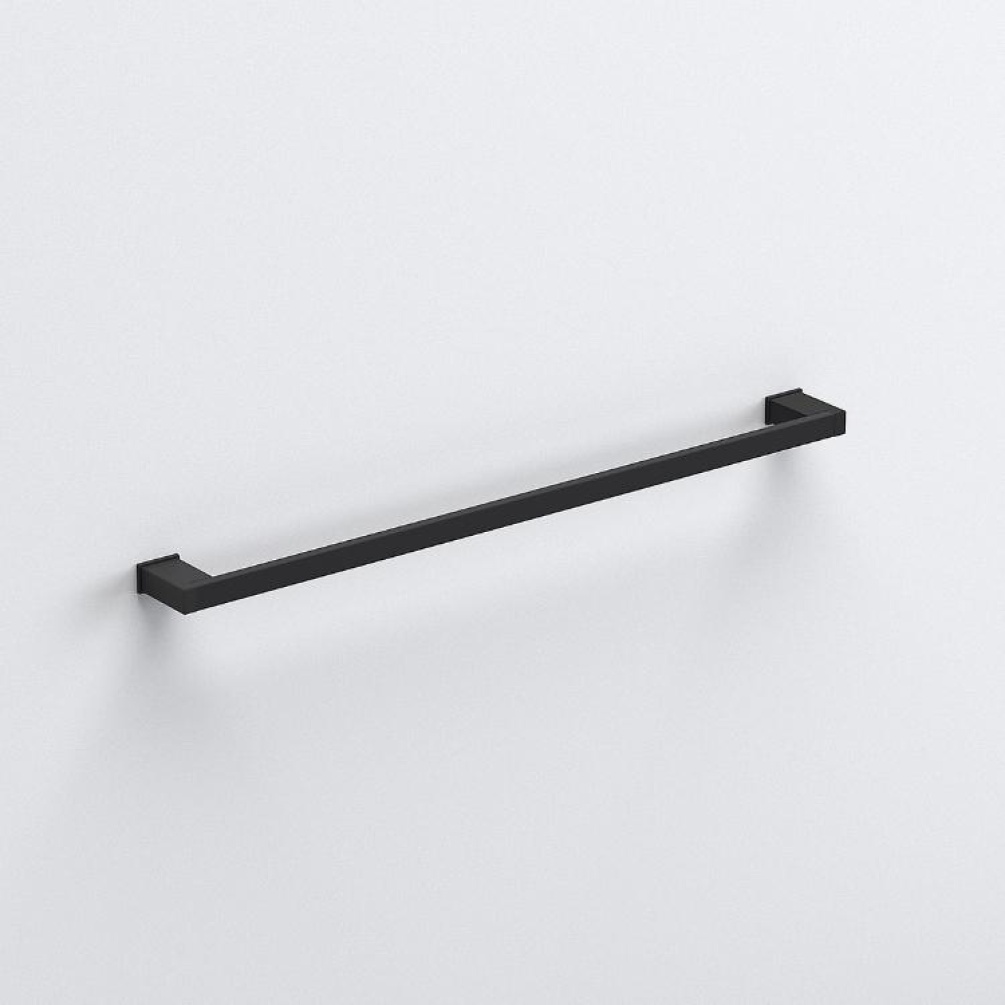 Close up product image of the Origins Living S Cube Matt Black 800mm Towel Rail