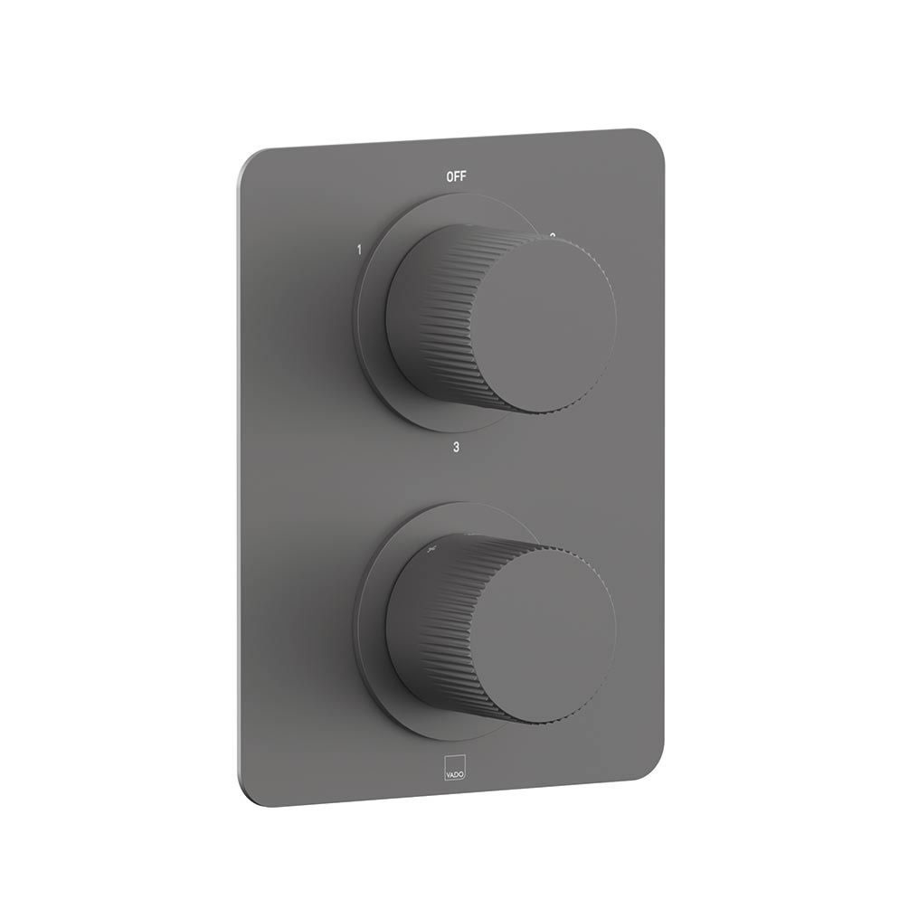 Vado Safari Leverless Fluted Pewter Thermostatic Shower Valve - 3 Outlet 2 Handle