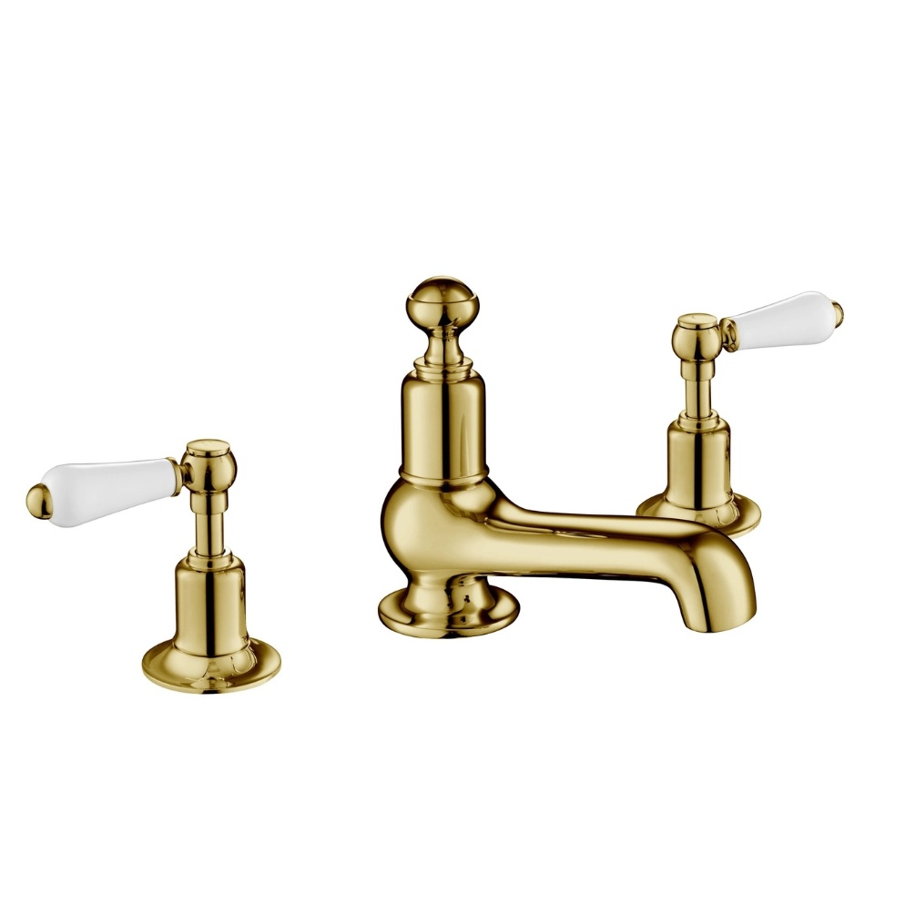 JTP Grosvenor Lever Polished Gold 3 Hole Basin Mixer Cut Out