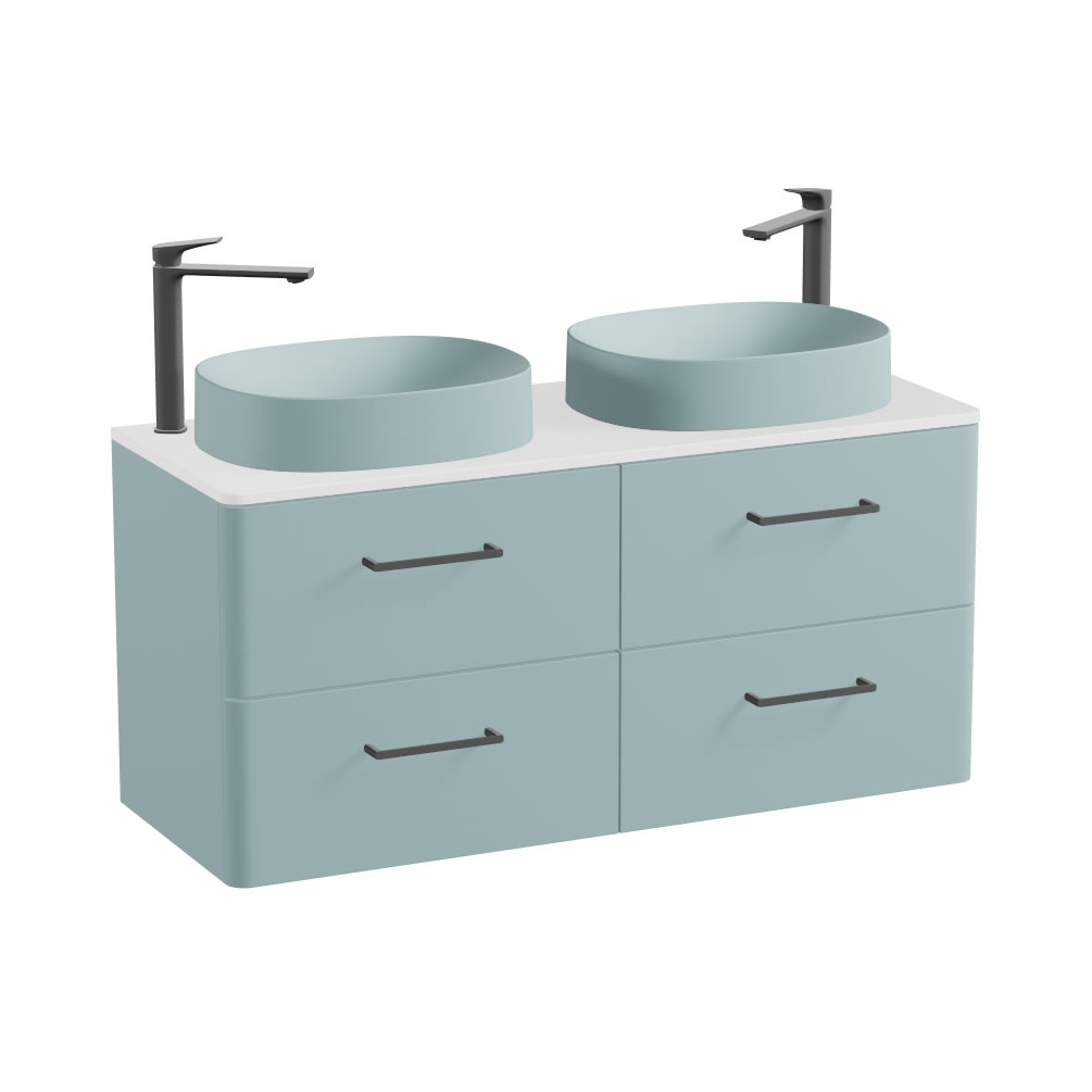 Vado Cameo 1200mm Cove Blue Wall Hung 4 Drawer Vanity Unit, Gloss White Worktop & Cove Oval Basin