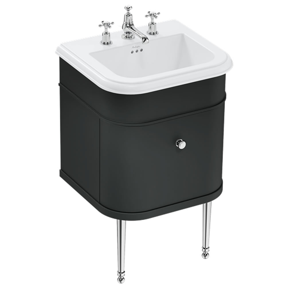 Burlington Chalfont 550mm Matt Black Vanity Unit, Ceramic Basin & Chrome Legs - 3 Tap Hole