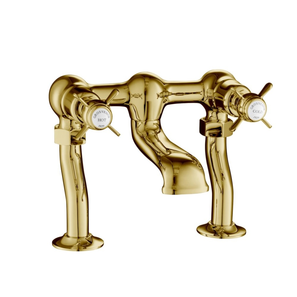 JTP Grosvenor Pinch Polished Gold Deck Mounted Bath Filler Cut Out