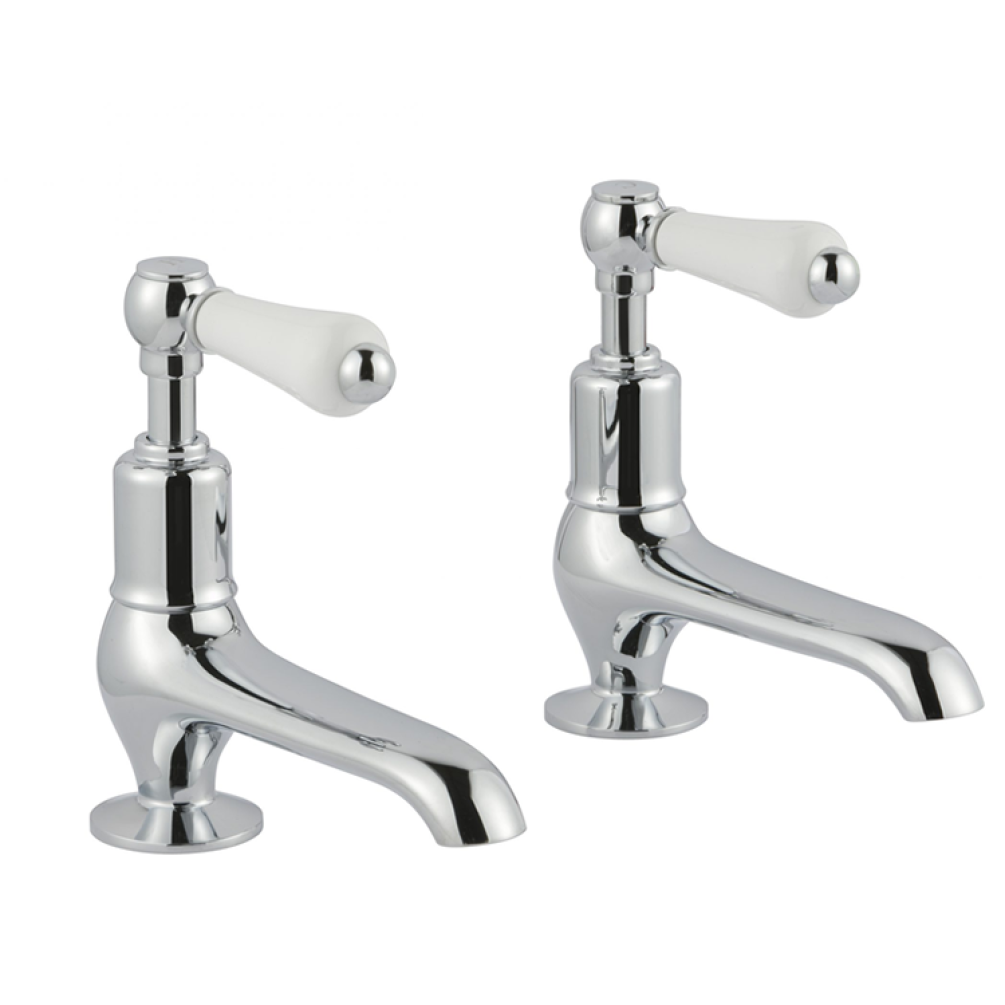 Photo of JTP Grosvenor Lever Chrome Long Nose Basin Taps - White Lever Cutout