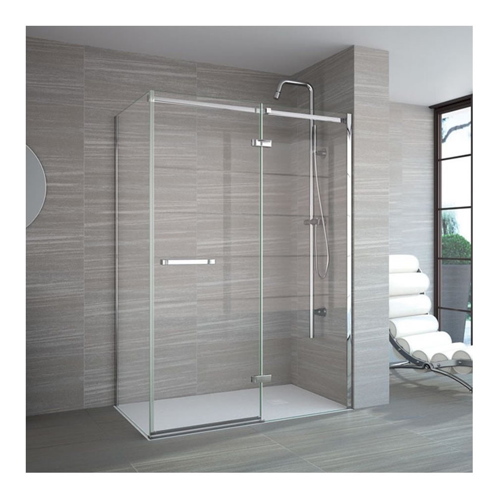 Lifestyle image of Merlyn 8 Series Chrome Frameless 1200mm Hinged Shower Door & Inline Panel with Side Panel
