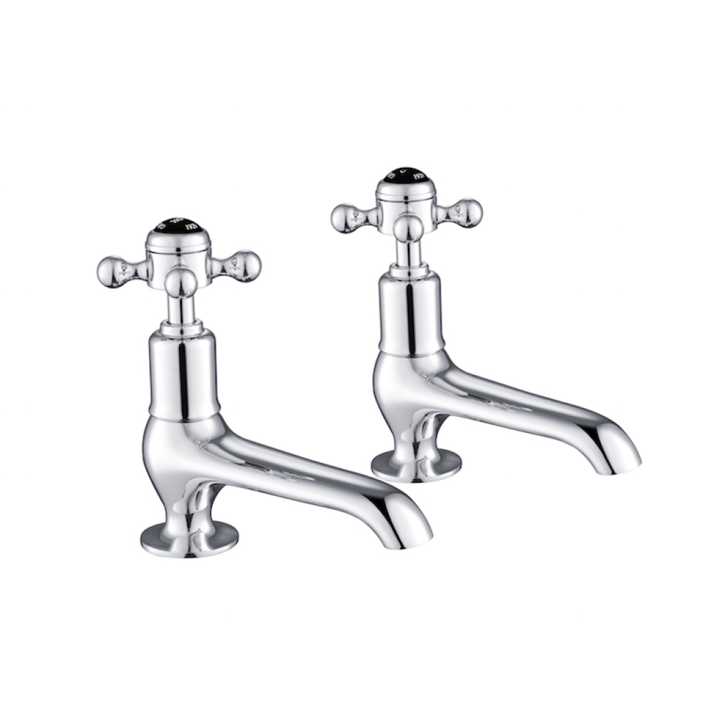 Photo of JTP Grosvenor Cross Chrome Long Nose Basin Taps - Black Indices