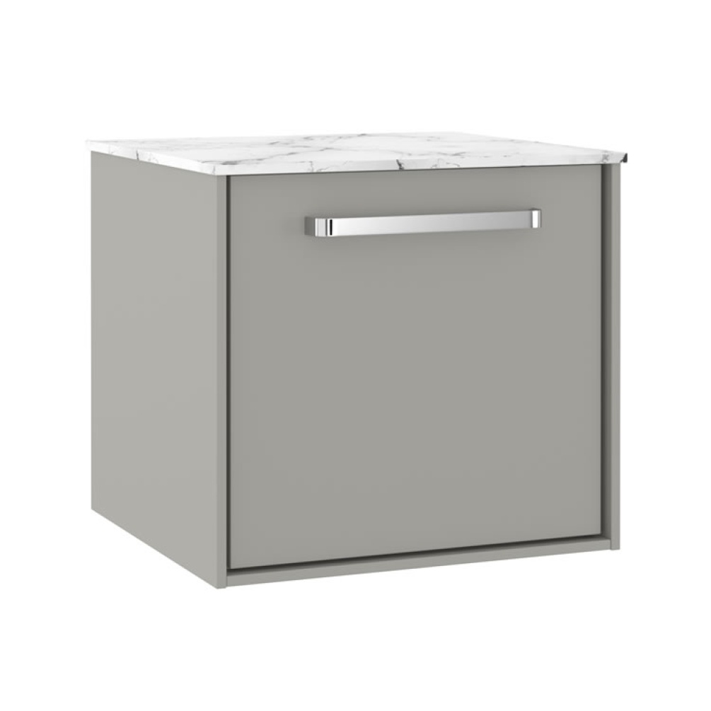 Cutout image of Crosswater Infinity 500mm Storm Grey Wall-Hung Vanity Unit & Carrara Marble Worktop