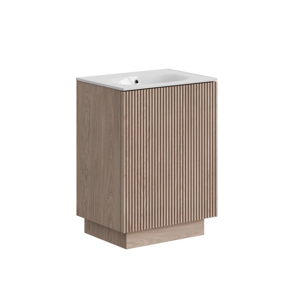 Crosswater Limit Modern Oak 600mm Floorstanding Vanity Unit & Mineral Cast Basin