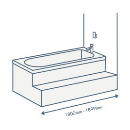 iconography image of a bathtub with 1800mm - 1899mm text illustrating this sized length bath