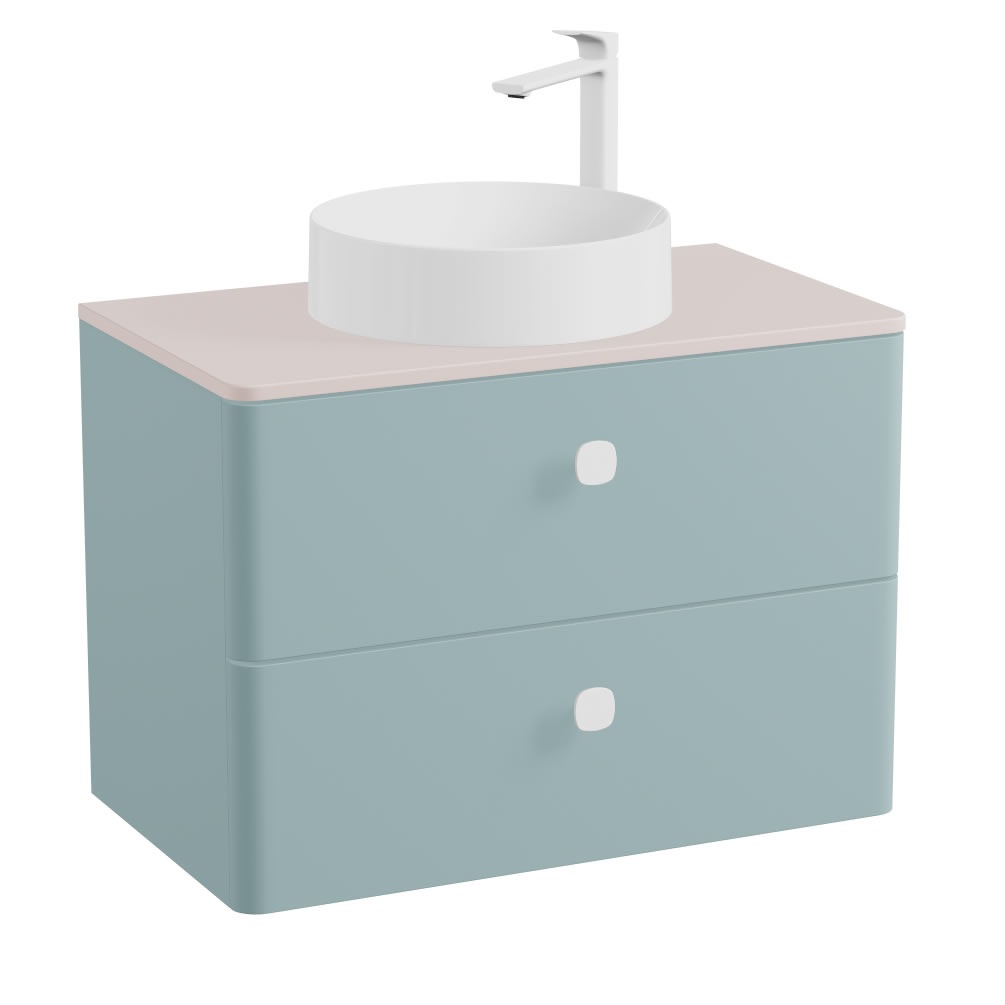 Vado Cameo 800mm Arctic White Wall Hung 2 Drawer Vanity Unit, Pink Worktop & Gloss Basin