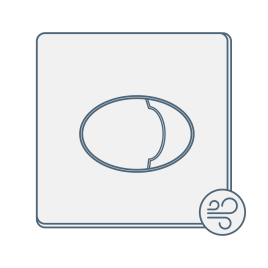 iconography image of a pneumatic toilet flush button of pneumatic toilet flush plate. This features a square shape with an oval shape making up two buttons. It also features an icon in the corner with an air symbol showing how pneumatic flush plates work
