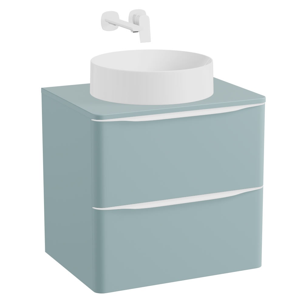 Vado Cameo 600mm Cove Blue Wall Mounted Vanity Unit, Worktop & Gloss White Basin